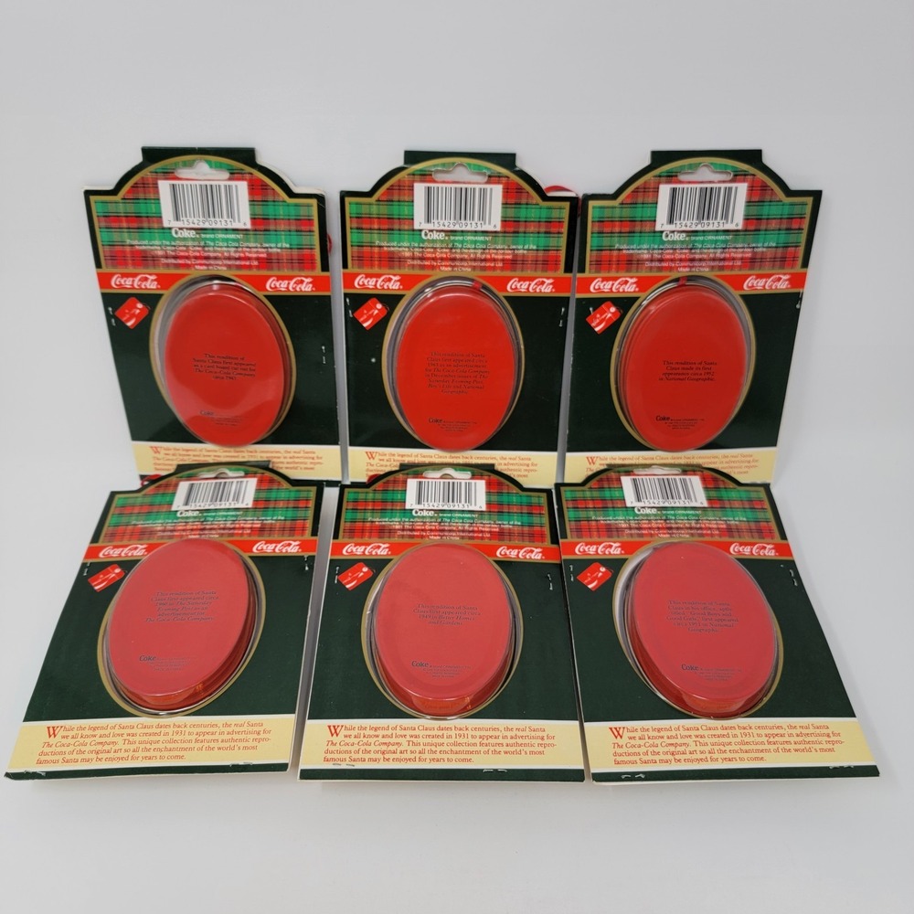 Set of 6 Vintage 1991 Coca Cola Santa Tin Trinket Box Christmas Ornaments - New - Picture 14 of 16